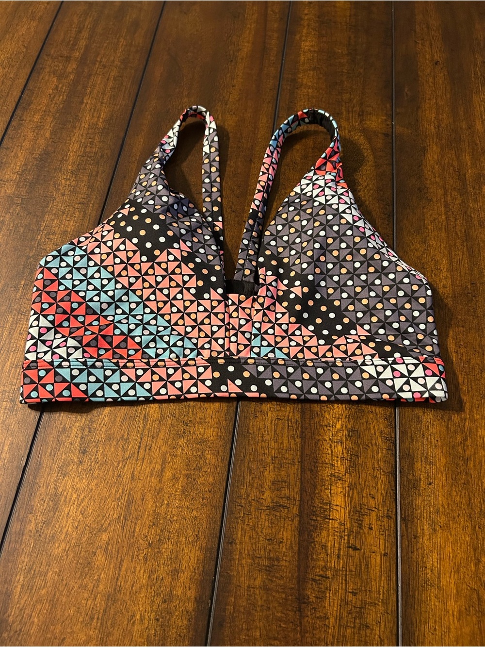 Victoria's Secret Geometric Triangle Sports Bra - Coral, Aqua & Black